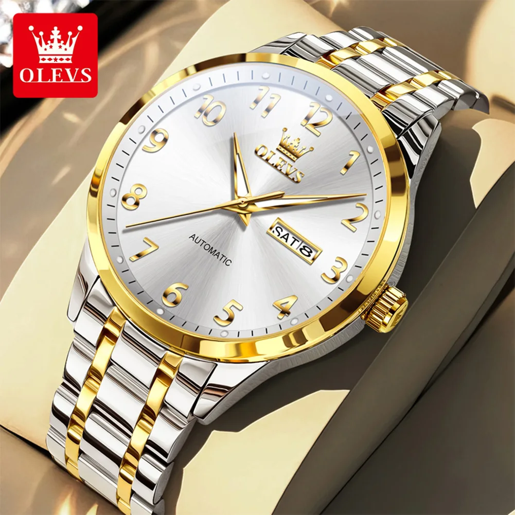 OLEVS 7078 Watch Man Luxury Original Automatic Mechanical Business Watch﻿ Waterproof Luminous Week Date Watches For Man