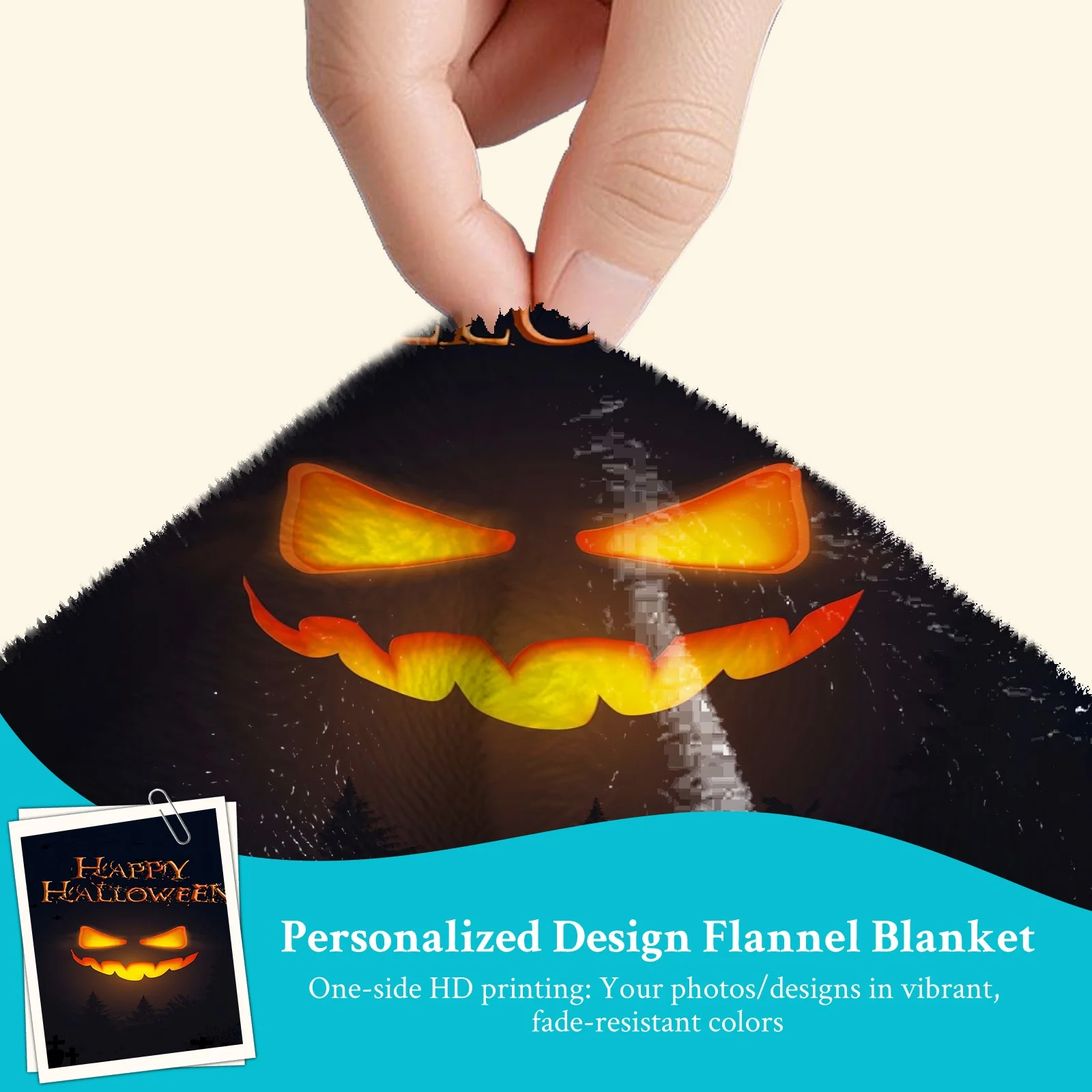 Benutzerdefinierte Foto-Fleecedecke – DIY Jack-O'-Lanterns/Kürbis-Drucke |     Weich und warm |     Sofa/Bett/Reise |     Halloween-Trick-Or-Treat-Geschenk