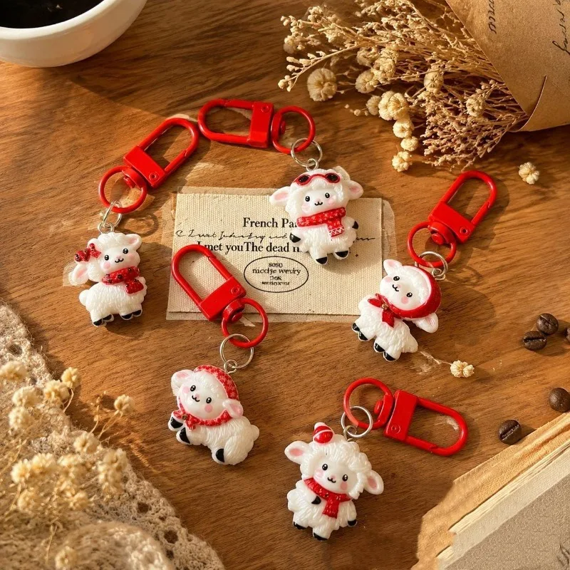 2027 Chinese Zodiac Goat Keychain Cute Cartoon Lamb Bag Pendant Lucky Year of Goat Key Ring Lunar New Year Gift Bag Hanging Deco
