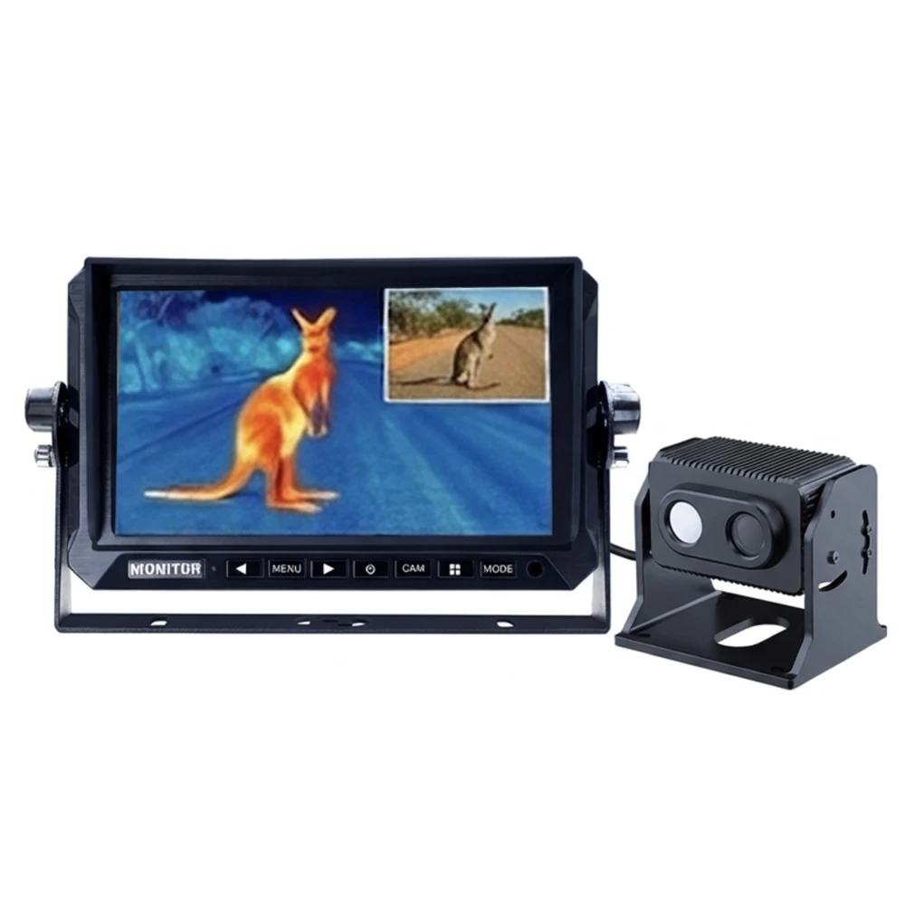 

AI Dual Lens (Thermal & Visible) Vehicle Camera System with 7'' Display for Pedestrian, Vehicle & Animal Detection