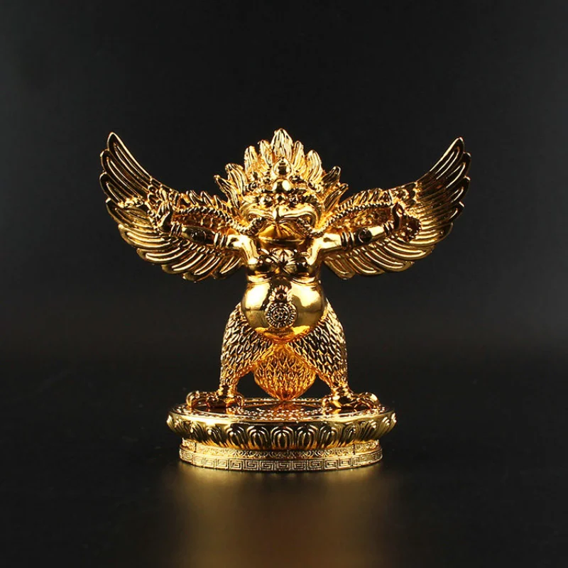 

4.53" Dapeng Golden Winged Bird Buddha Statue Copper Alloy Falling Devils Decor