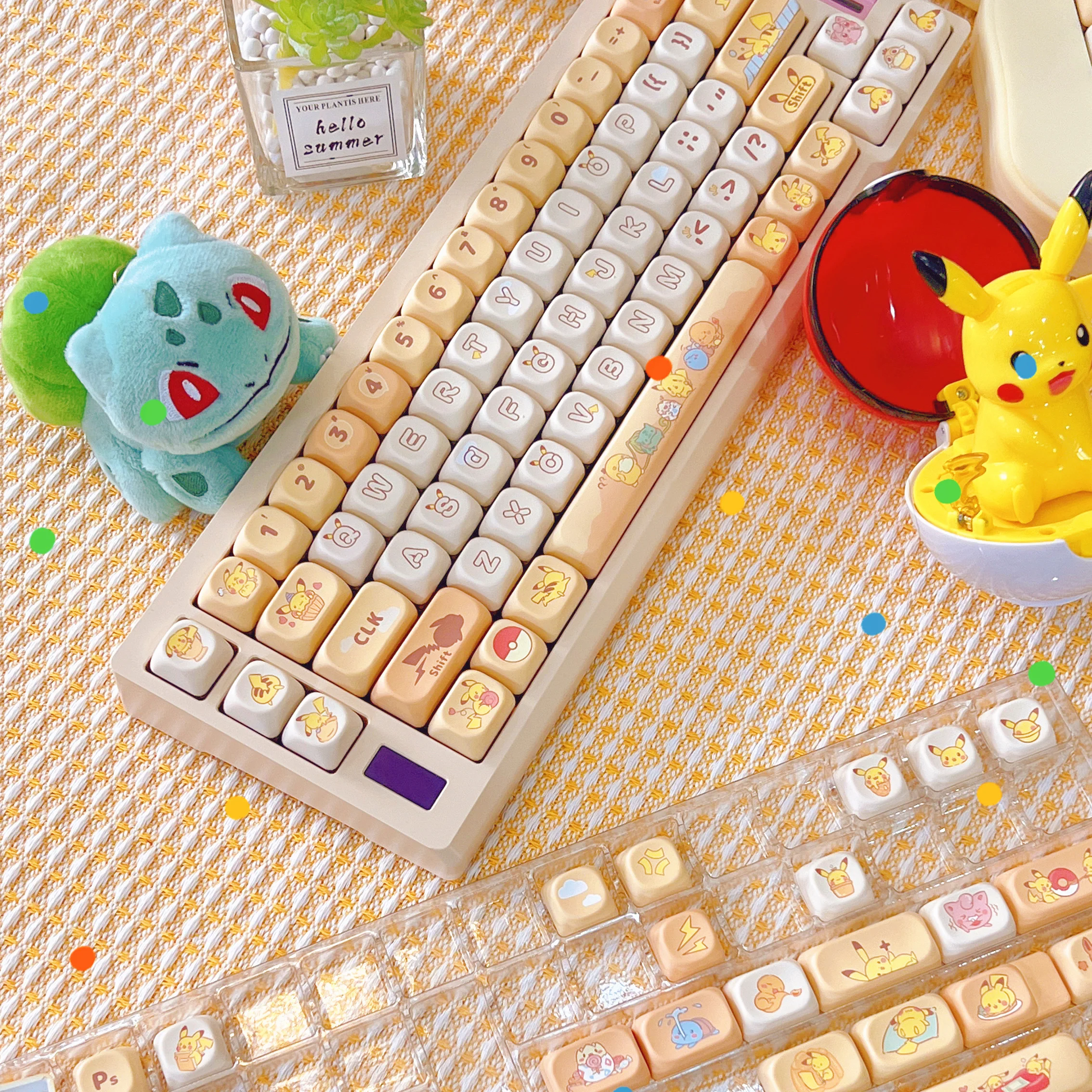 Pikachu Keycap 143 tombol disesuaikan kartun sublimasi Keycap aksesoris untuk Keyboard mekanik lucu gadis Keycap hadiah