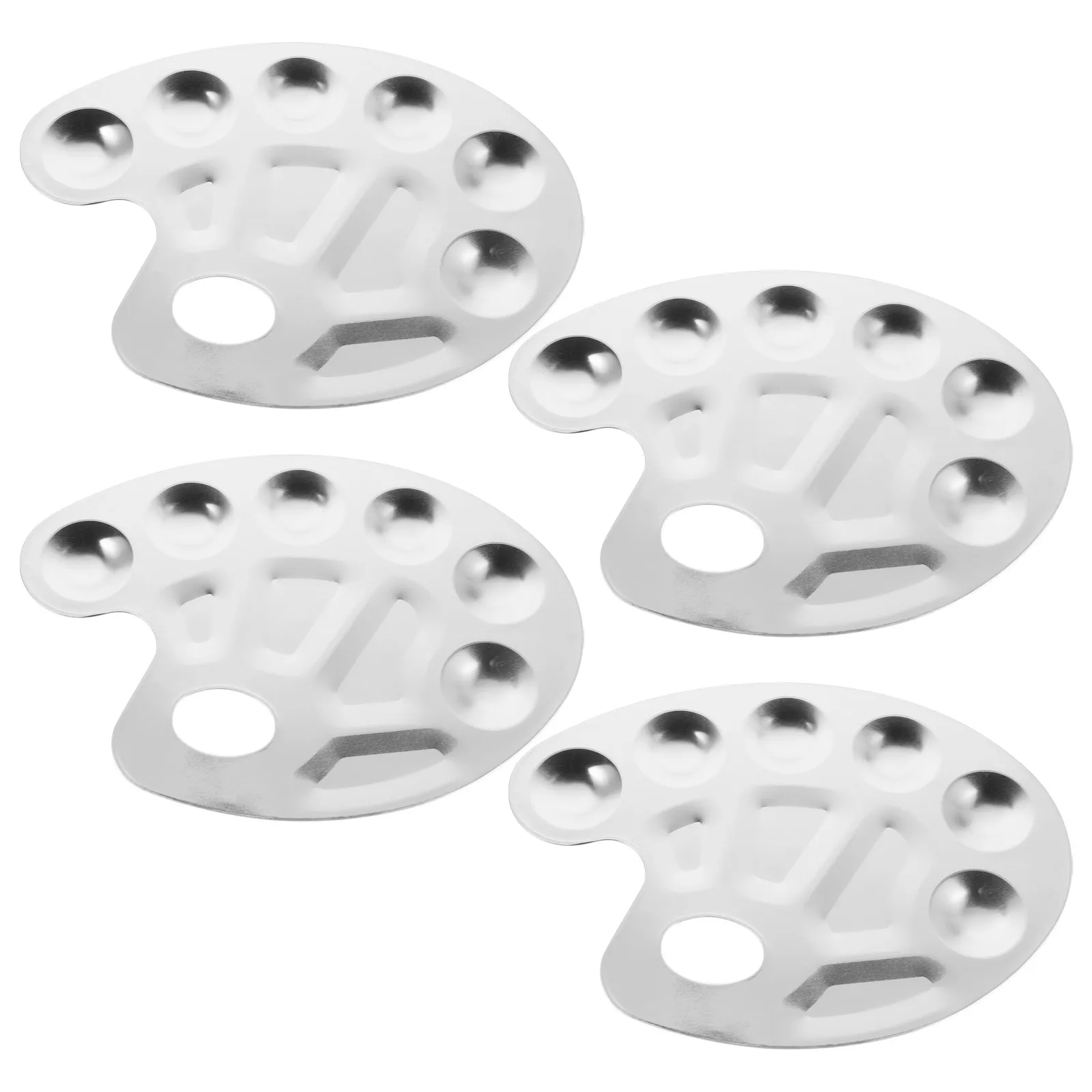 4Pcs Metal Paint Palette Aluminum 10-Well Mixing Tray Portable for Watercolor Acrylic Gouache Artist Painting Tools