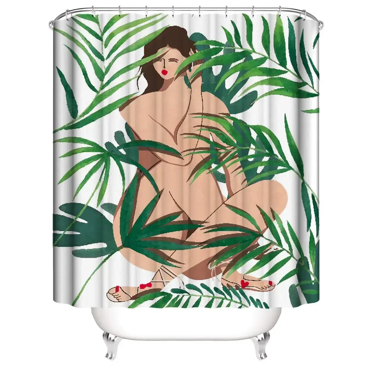 Whim-Wham Artistic Olive Leaves Sexy Girl Beauty Waterproof Opaque Odorless Shower Curtain