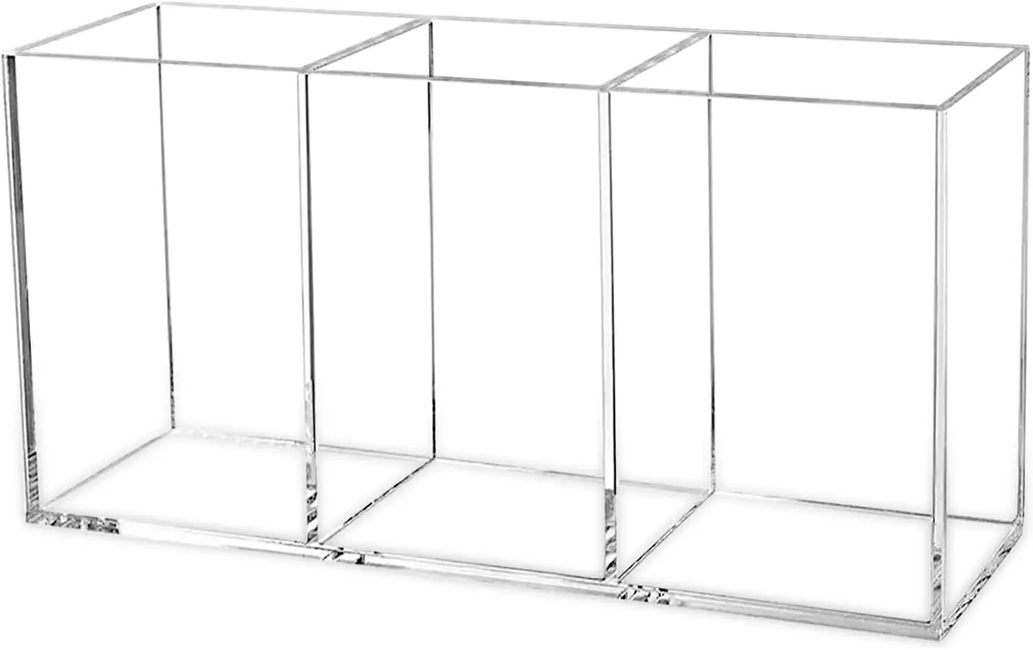 

Acrylic Makeup Brush Organizer with 3 Slots, Cosmetic Storage Holder for Vanity, Desk Pen Pencil Holder for Office