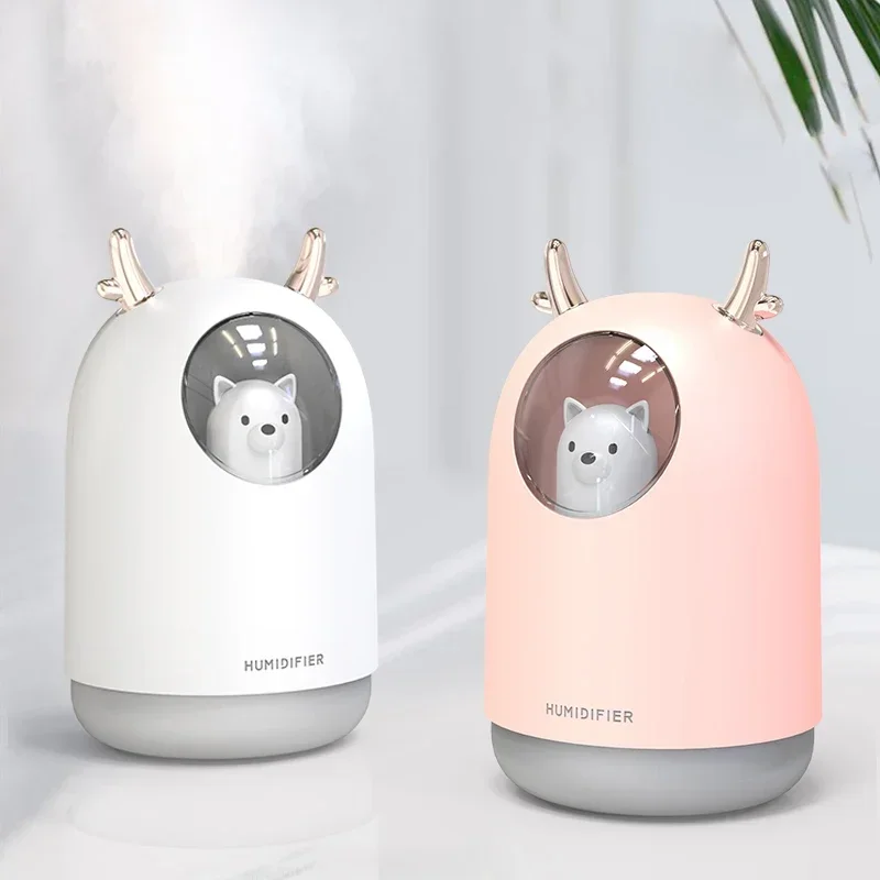 

300Ml Ultrasonic Air Humidifier Usb Aroma Diffuser Humidificador Mini Cool Mist Cute Pet for Home Office 7 Color LED Lamp