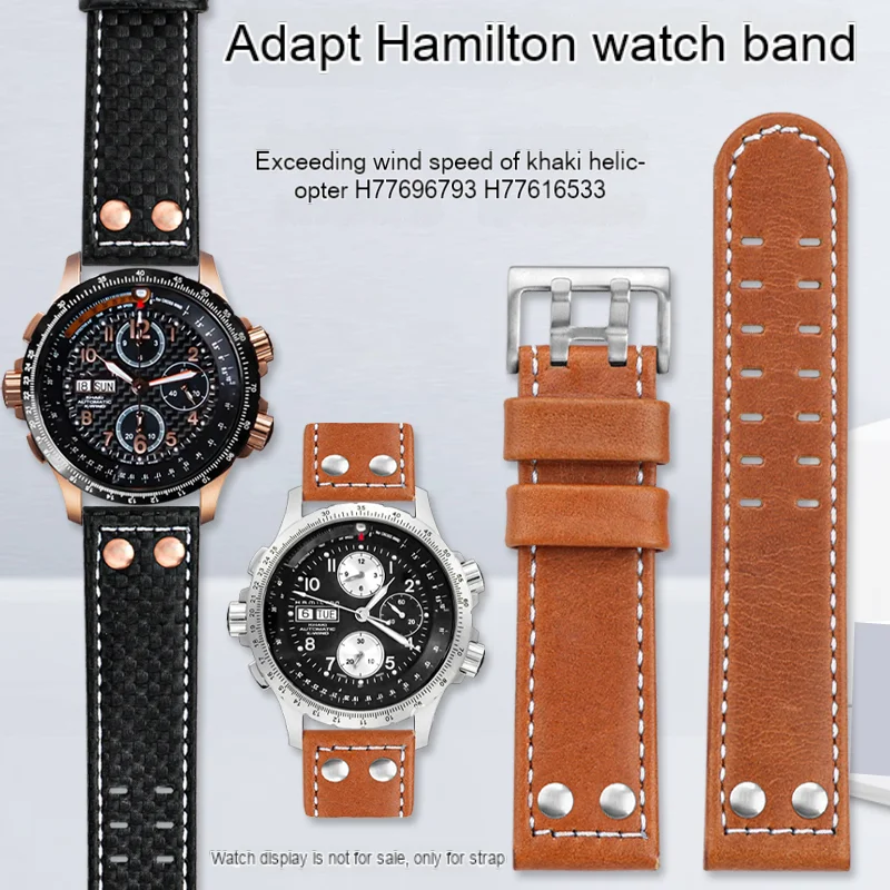 

Leather Watch strap Bracelet For Hamilton Khaki Aviation H77616533 Khaki Helicopter H77696793 Men WatchBand 22mm red brown black