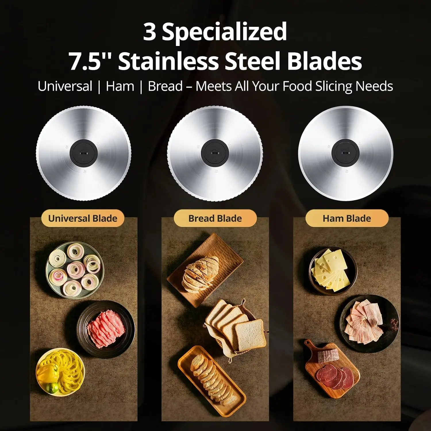 ^For Powerful Deli Meat Slicer Machine, 200W Electric Food Slicer with 3 Types of 7.5