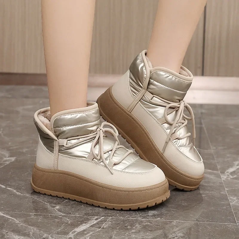 High Top Snow Boots for Women\'s Winter New Fashion Thick Soled Boots with Plush Warm Cotton Shoes and Waterproof Cotton Boots