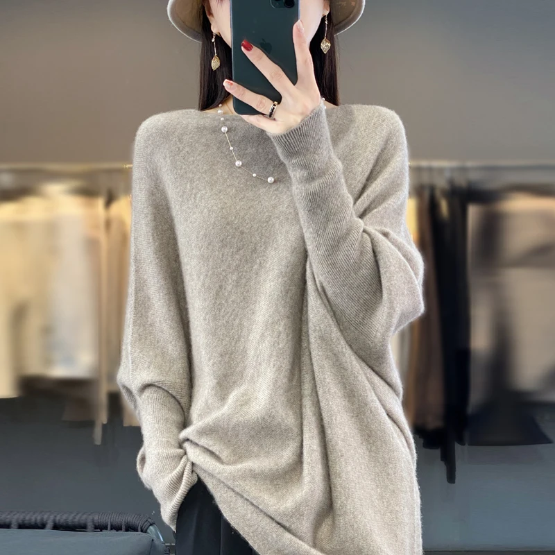 100%Pure Wool Cashmere Sweater Women\'s Clothing O-Neck Pullover Fashion Korean Length Shirt Autumn Winter Knitted Top Large size