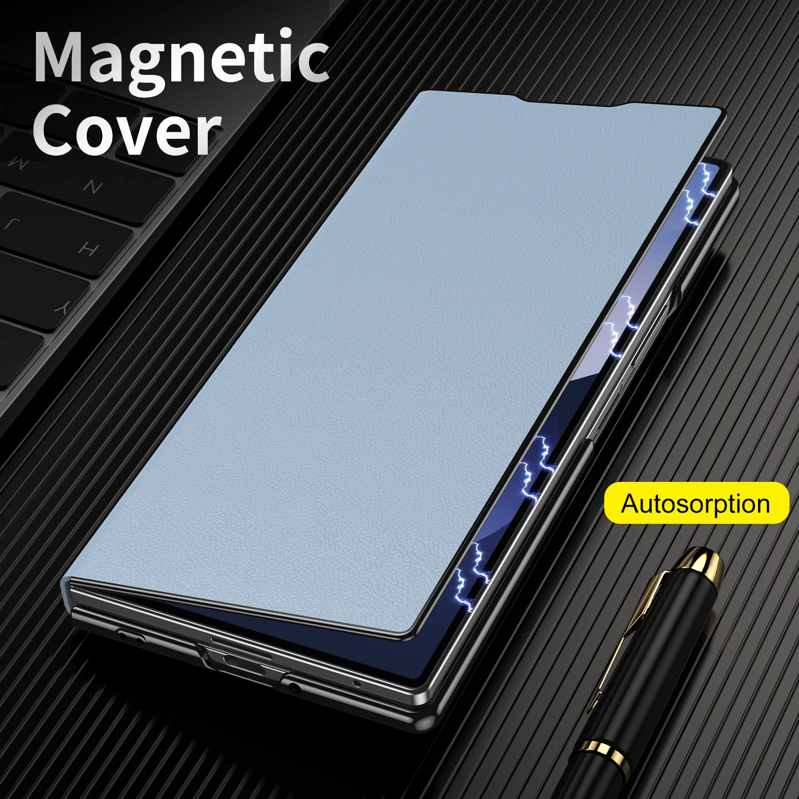 Etui na Samsung Galaxy Z Fold 7 6 5 4 3 z klapką, otworem na słuchawki, podstawką, skórzane, magnetyczne, odporne na upadki i odciski palców. — zdjęcie produktu 5