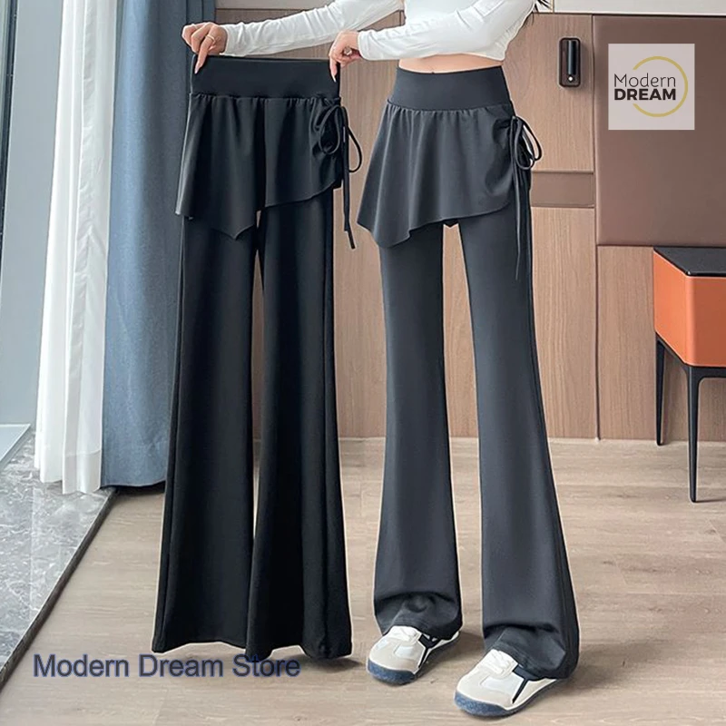 한국산 페이크 투피스 요가 힙 스커트 마이크로 라 캐주얼 바텀 팬츠 여성 가을 패션 조커 하이웨이스트 엘라스틱 팬츠