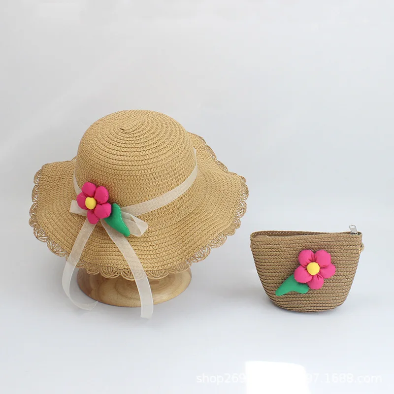 Summer Children's Straw Hat New Flower Set Handbag Sun Hat Straw Hat Outdoor Travel 2-8 Years Old Girls Sun Hat  gorras sombrero