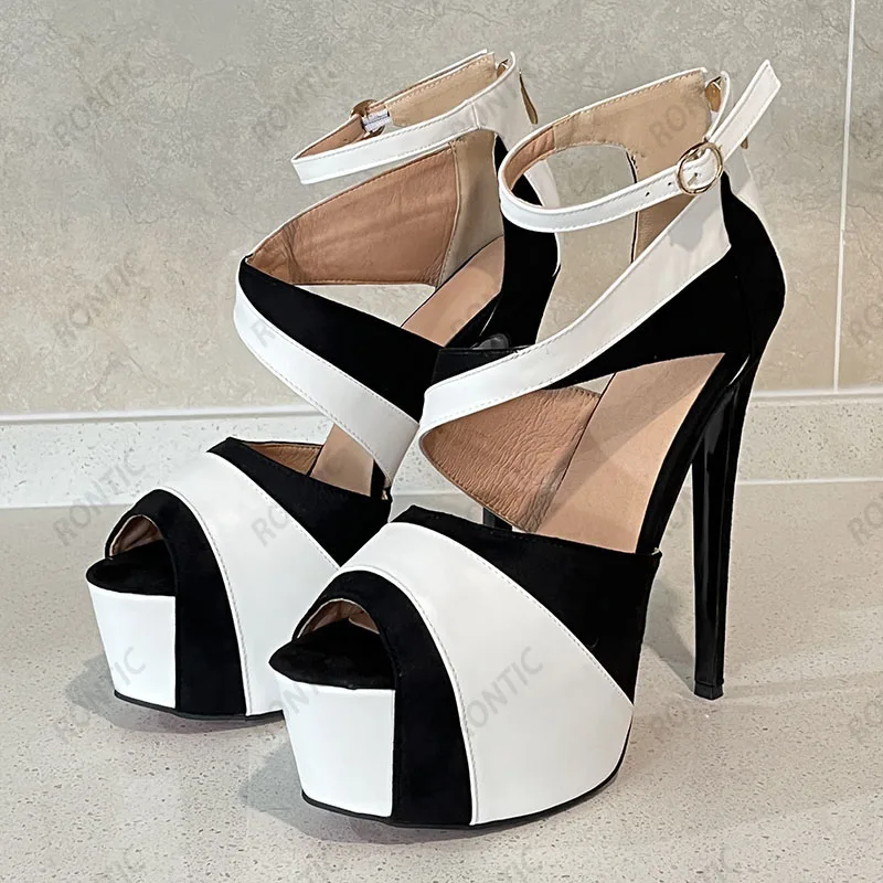 Rontic New Arrival Women Summer Sandals Patch Sexy Stiletto Heels Open Toe Beautiful White Party Shoes Size 34 45 47 52