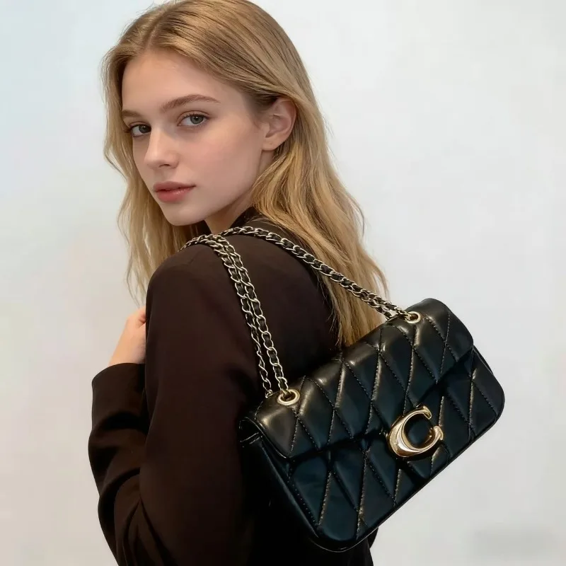 Nova Bolsa Tiracolo Pequena de Corrente com Padrão Romboidal, Estilo Fashion Versátil, Formato Quadrado Pequeno Bolsas