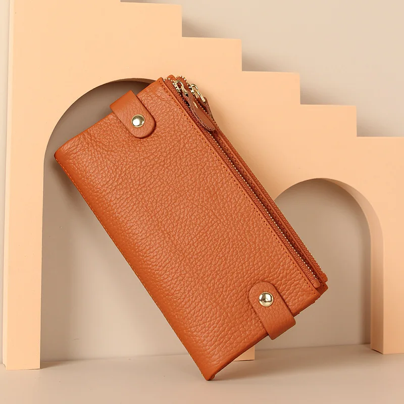Card Holder Genuine Leather Wallet Woman Soft Real Cow Leather Purse Long Cowhide Money Bag