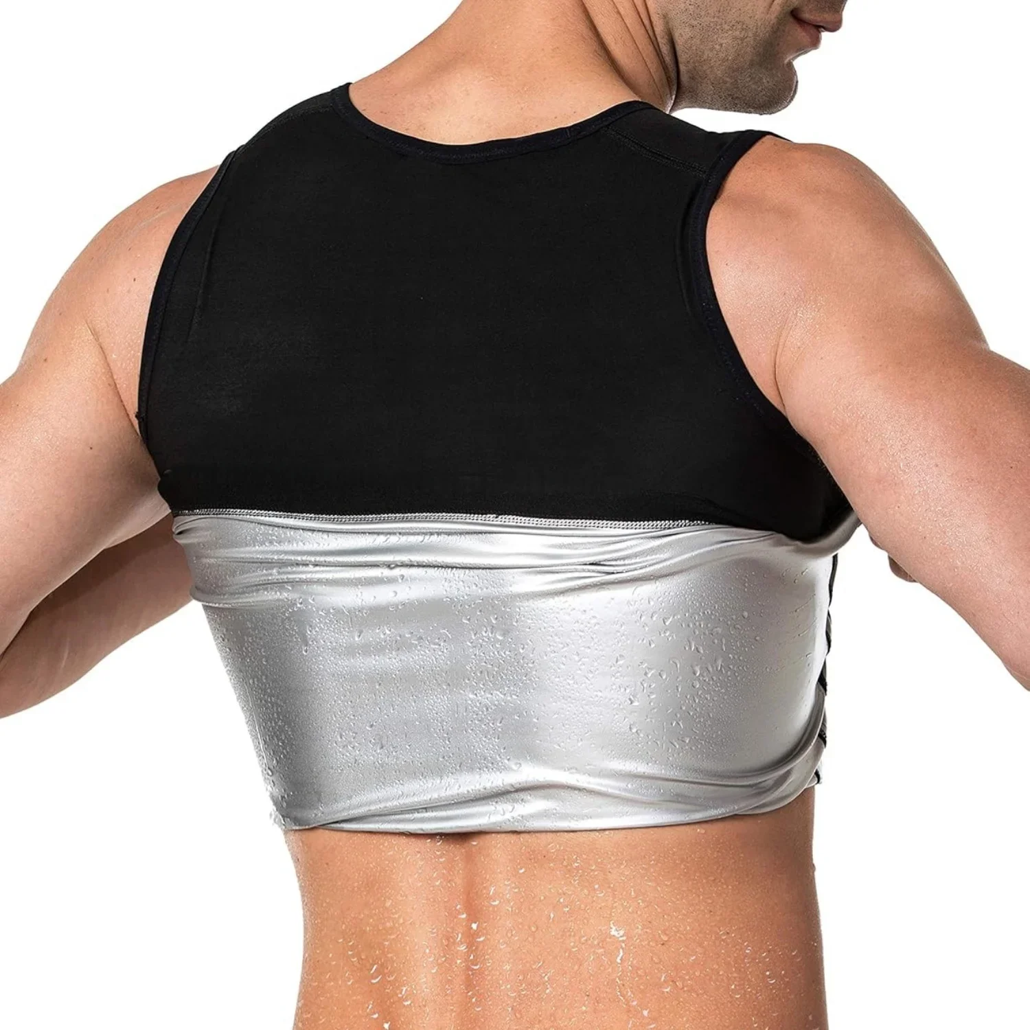 Sauna Shirt for Men, Short Sleeve Sauna Sweat Body Shaper Mens Sauna Vest Gym Exercise Tank Top image 3
