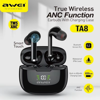 Awei TA8 ANC Fone Bluetooth Earphones Wireless Headphones LED Display TWS Headset Gamer Noise Reduction Earbuds with Dual Mic