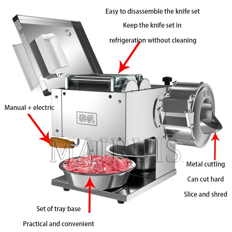 Mesin Pemotong Sayur Daging Perdagangan Alat Pengiris Makanan Pisau Rusak Baja Tahan Karat Multifungsi Elektrik