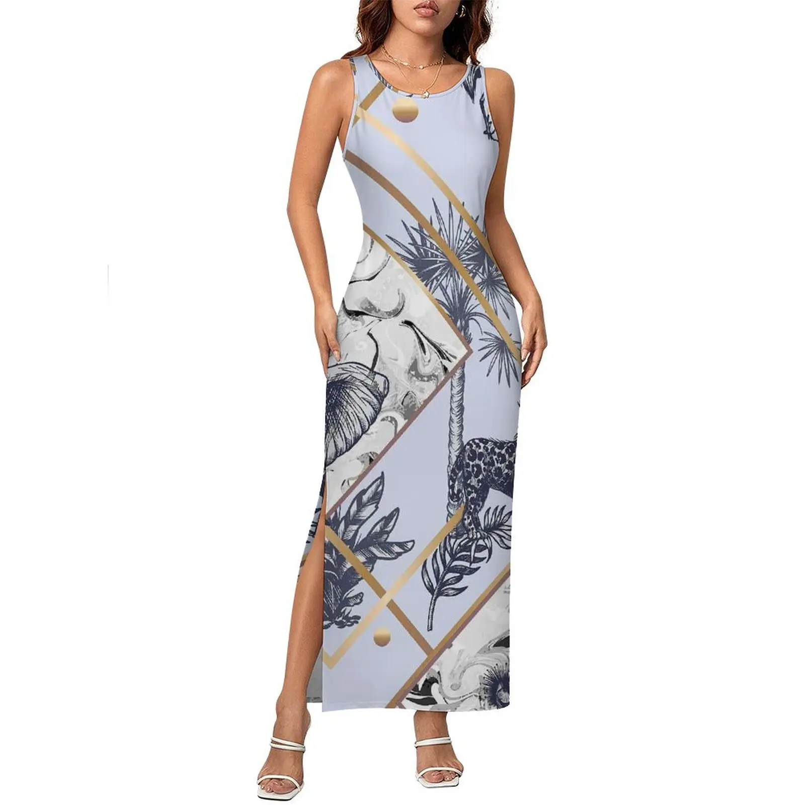 Ladies Bodycon Dress Modern Elephant Maxi Dresses Summer Wildlife Animal Print Sleeveless Y2K Fashion Custom Dress Large Size