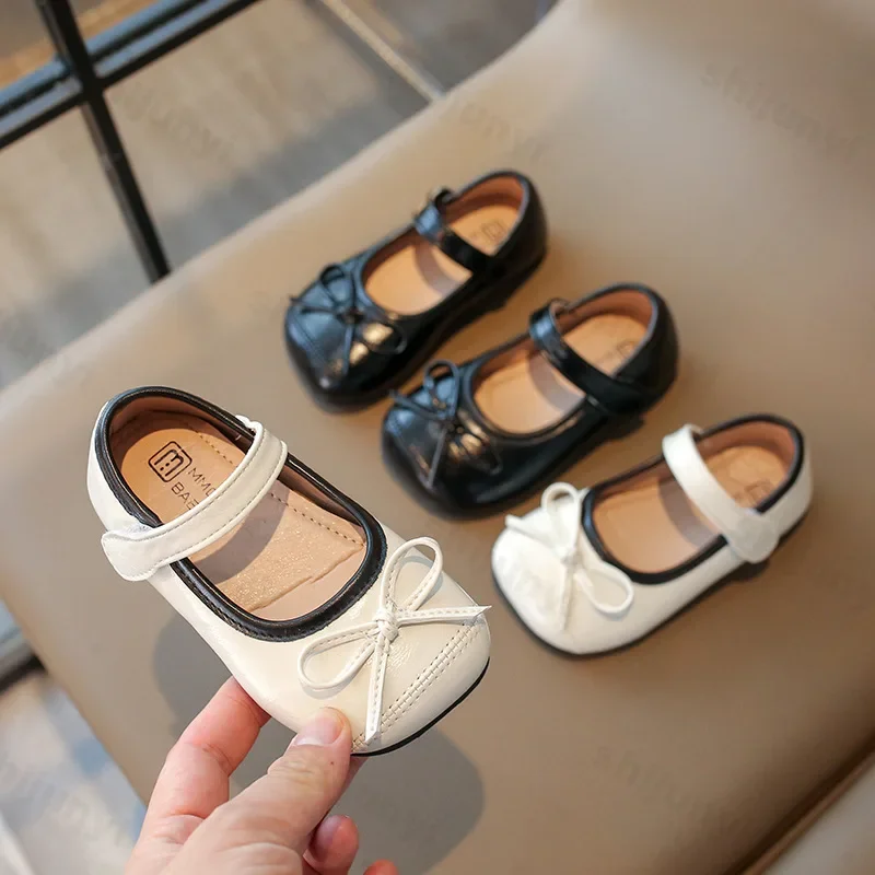 

Girls Princess Shoes Fashion Bowknot Mary Janes White Black Leather Shoes for Kids Flats Children Single Shoe Baby Toddlers