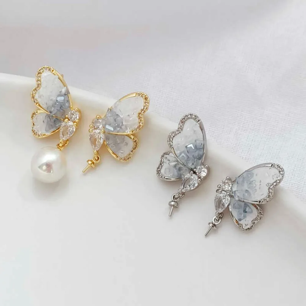 14K Gold-plated High-end Gradient Crushed Stone Blue Butterfly Stud Earrings for Women, Elegant and Versatile Earrings