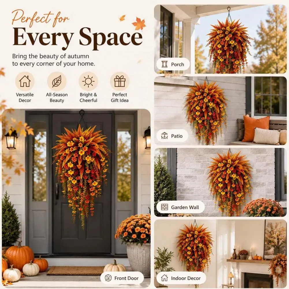 Artificial Autumn Flower Hanging Decoration Artificial Hanging Morning Glory Flowers Uv-resistant Faux Floral for Porch