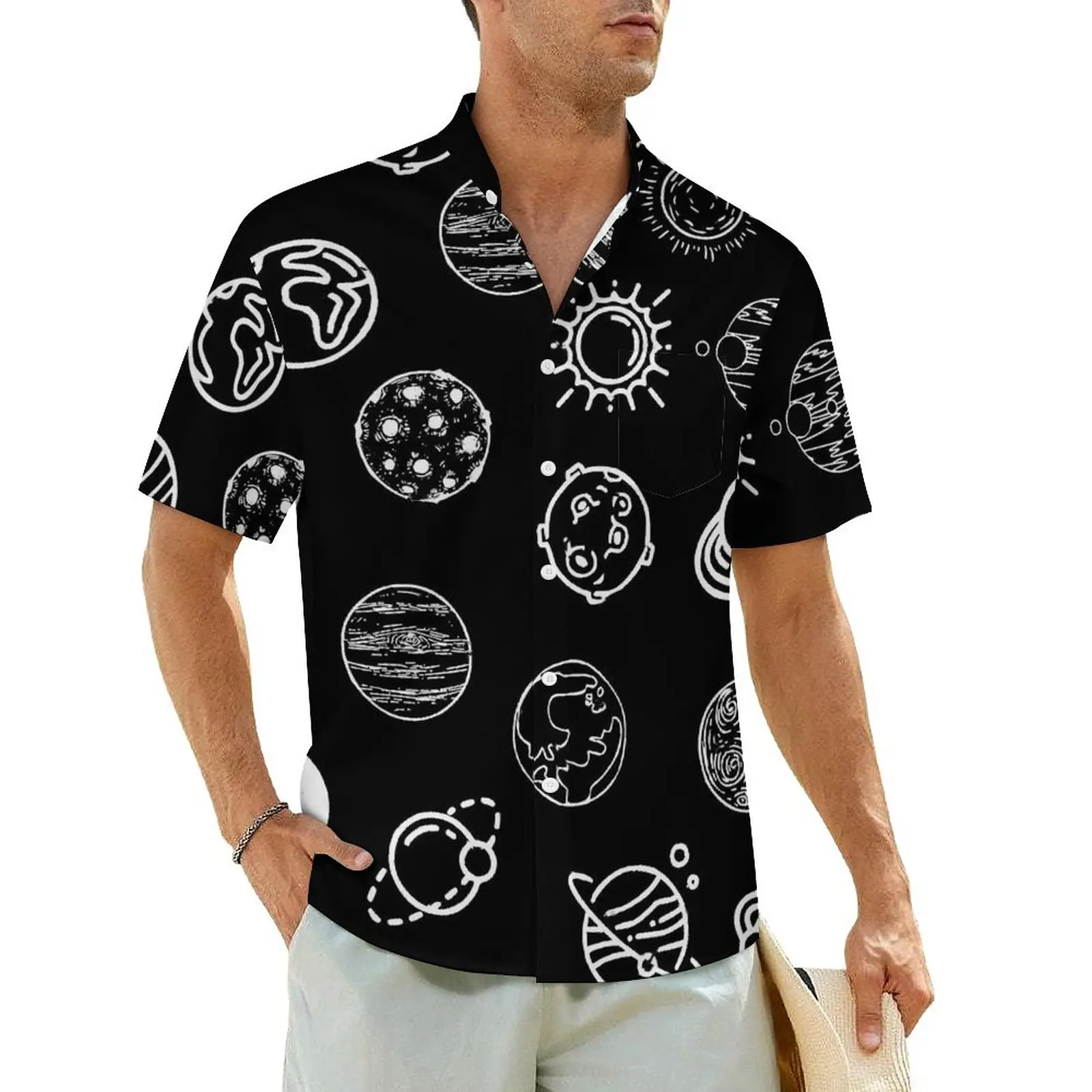 

Cute Space Design Hawaii Shirt For Man Beach Planets Art Casual Shirts Short Sleeve Y2K Fashion Vintage Plus Size 4XL Blouses