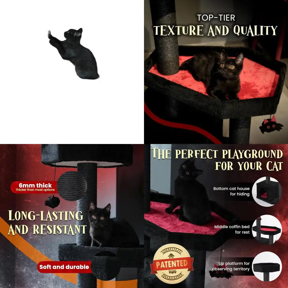 

Кошачья башня на Хэллоуин с гнездом для гроба, многоуровневым кондоминированием и прочной когтеточкой