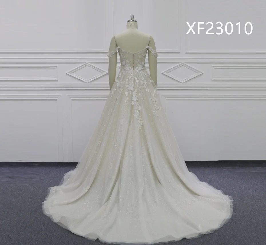 XF23010 prawdziwe zdjęcia szata De Mariage luksusowe suknie panny młodej królewski tren koronki Off The Shoulder suknia ślubna Vestido uroda XF22015