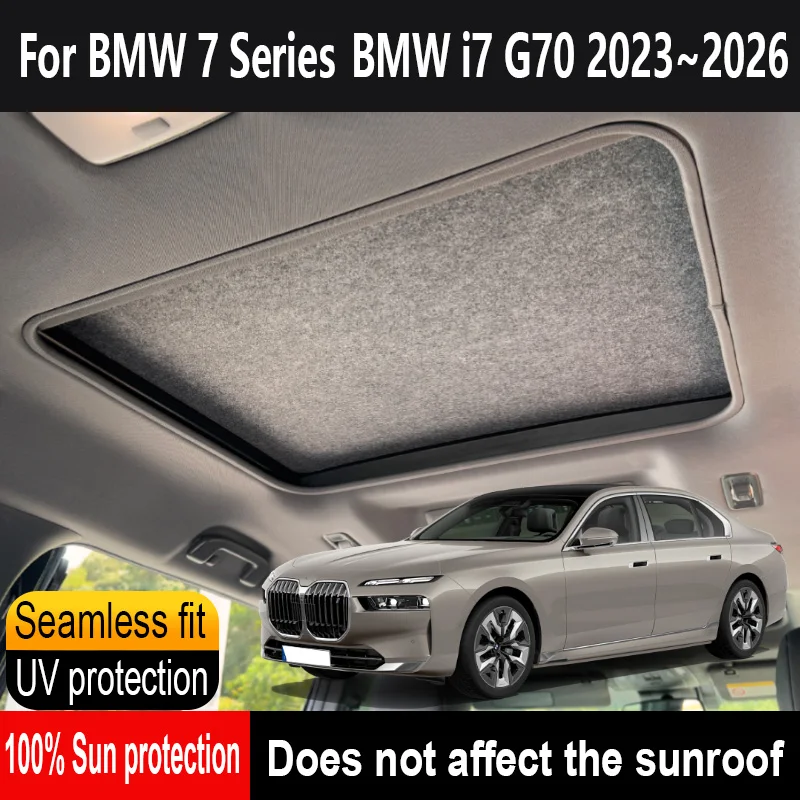 Car Panoramic Sunroof Insulation Roof Visor For BMW 7 Series G70 2023~2026 Anti-UV Electrostatic Adsorption Sky Curtain Sunshade