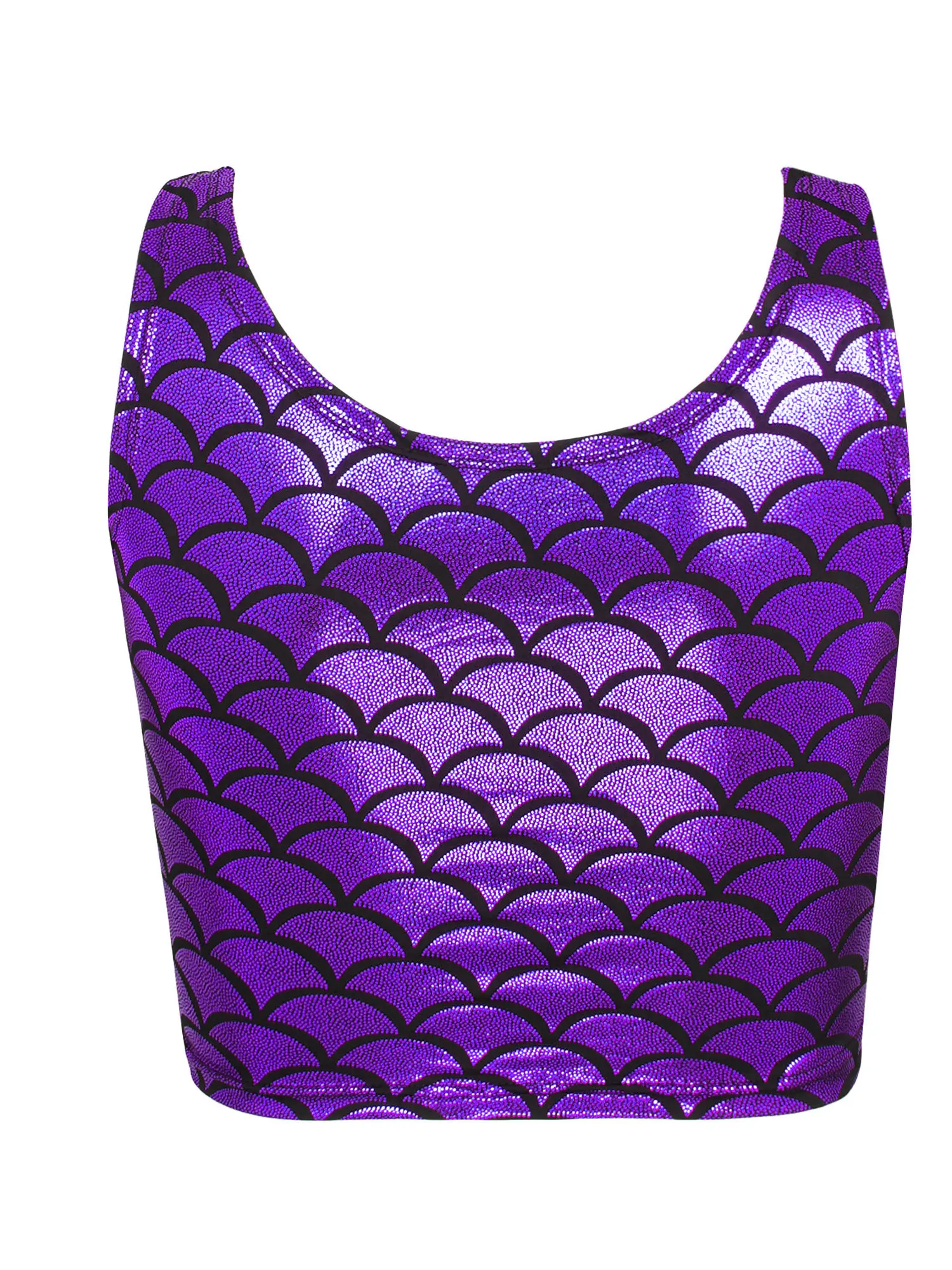 Womens Metallic Shiny Fish Scale Print Tank Top Camisole Fashion Sleeveless Scoop Neck Vest Y2K Crop Tops Sports Yoga Streetwear