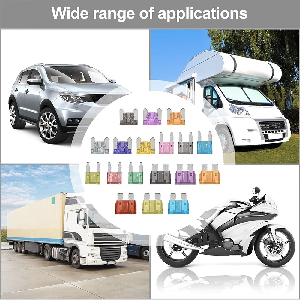 180Pcs Fuse Kit Mini +Standard+ Micro Blade Fuses Assortment for motorcycles,boats (2Amp 3A 5A 7.5A 10A 15A 20A 25A 30A 35A 40A)