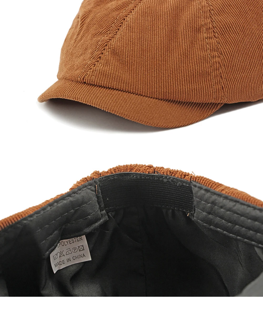 HT4403 Baskenmütze für Männer und Frauen, Künstler- und Maler-Baskenmütze, Einfarbige Cord-Flatcap für Frühling, Herbst und Winter, Achteckige Mütze, Herren-Baskenmützen – Detail 13