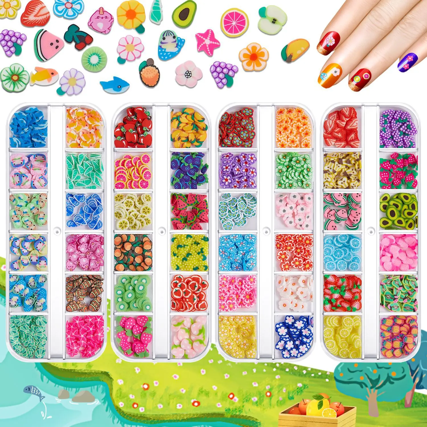 

50Set/Lot DIY Nail Decoration Imitation Fruit Slice Love Flower Soft Clay Drop Glue Material Phototherapy Art HA2255