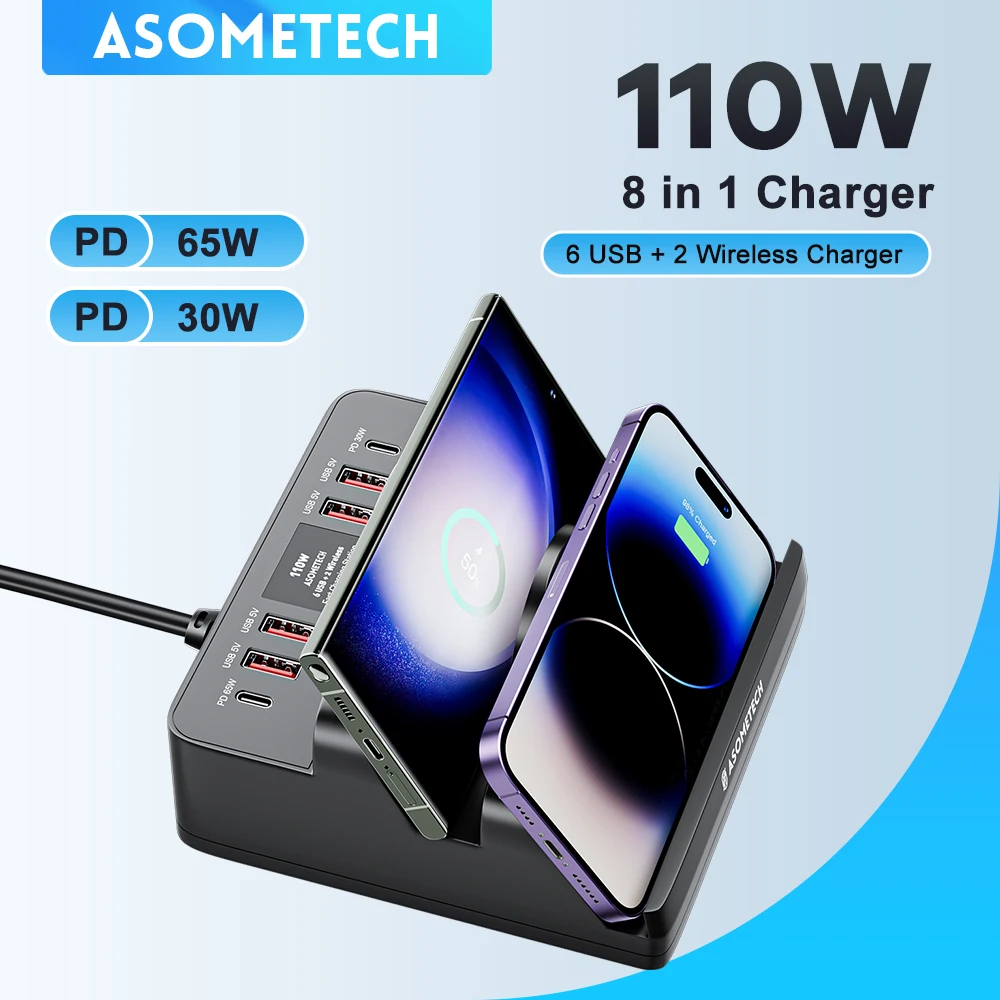 Stacja szybkiego ładowania USB C 110 W PD QC3.0 PPS Typ C Podwójna bezprzewodowa ładowarka do iPhone'a 14 13 Pro Max Samsung Xiaomi