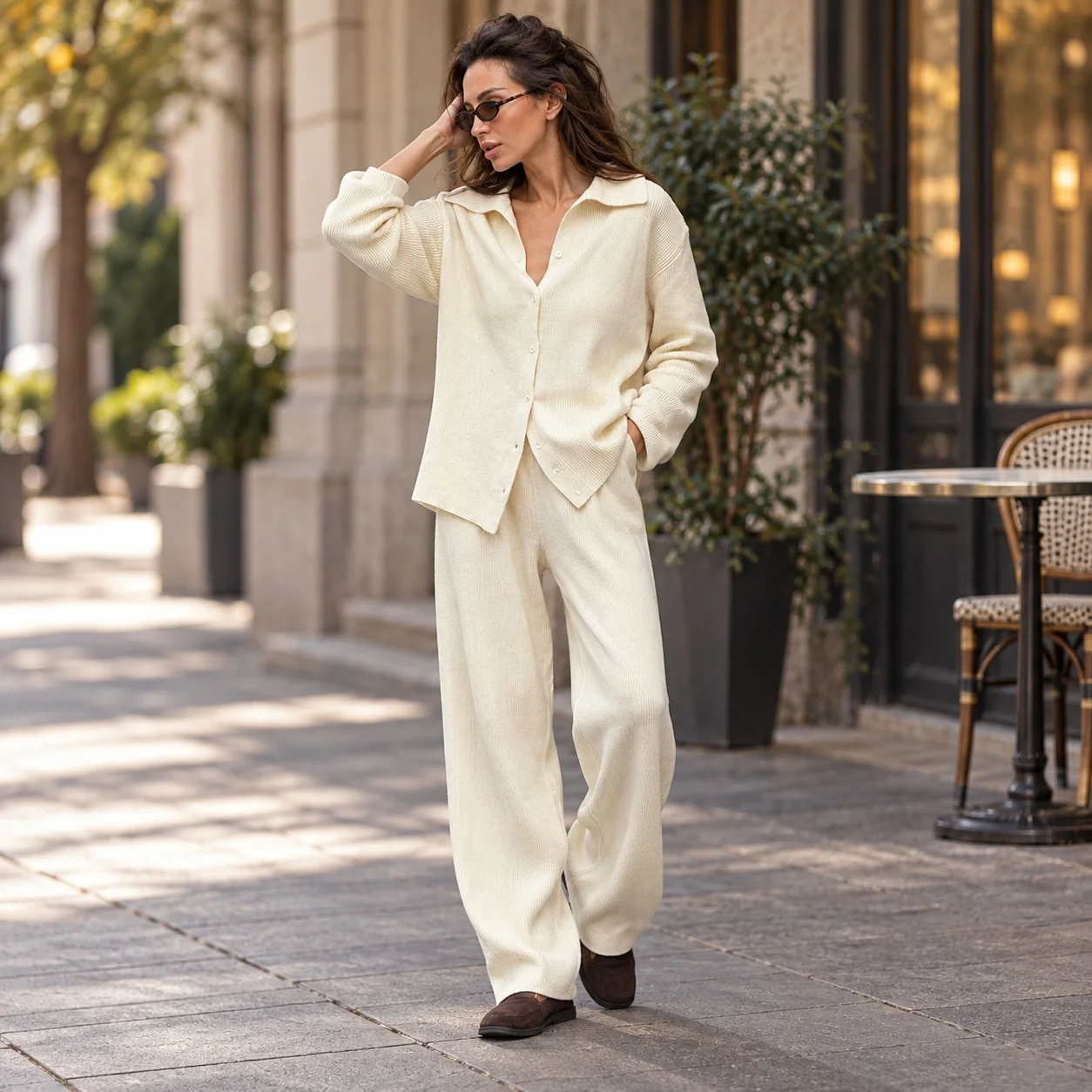 Long Pants Regular Sleeve Set Full Length Japanese Korean Casual with No Pattern Sweater Top Summer Autumn Winter Set Women