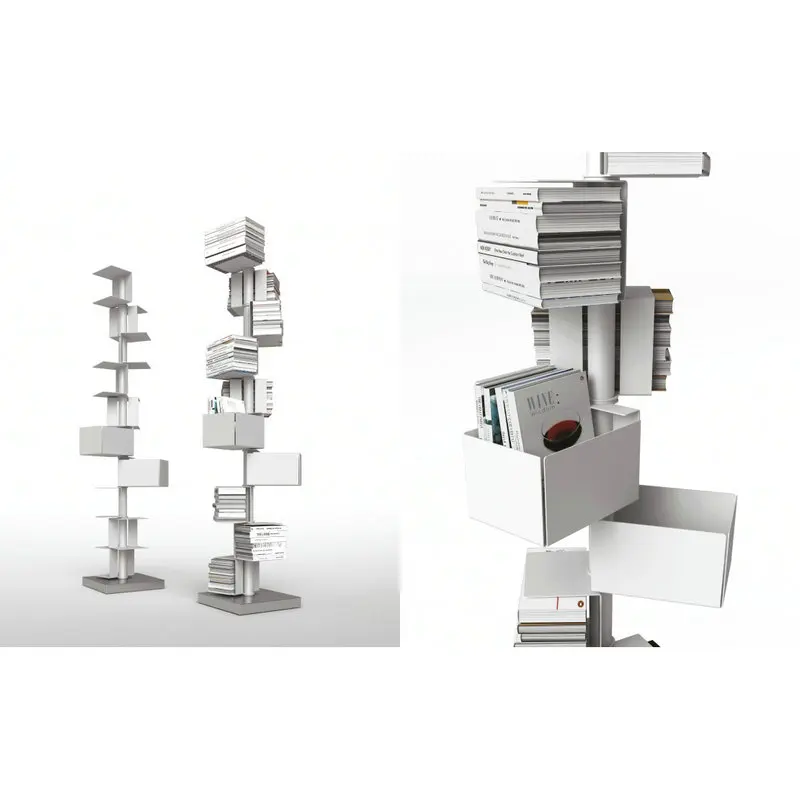 Panel Shelf Rotary Vaulted Vertical Library with 8 Shelves and 2 Drawers