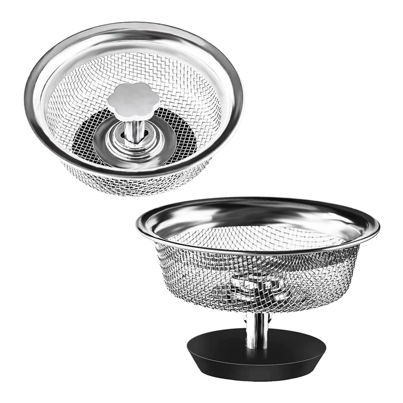 Kitchen Sink Strainer 3-1/2 Inch Drain For Stopper Combo Basket Replacement Sink Drain With Handle Sink Stopper (2 Pcs)