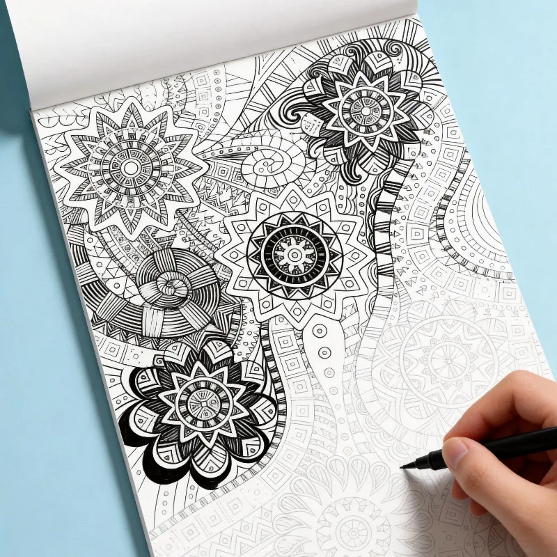 An Adult Meditation Hand Drawn Graffiti Book, Mandala/scenery/flowers/healing Bird Theme, Line Drawing Coloring Book, 24 Pages