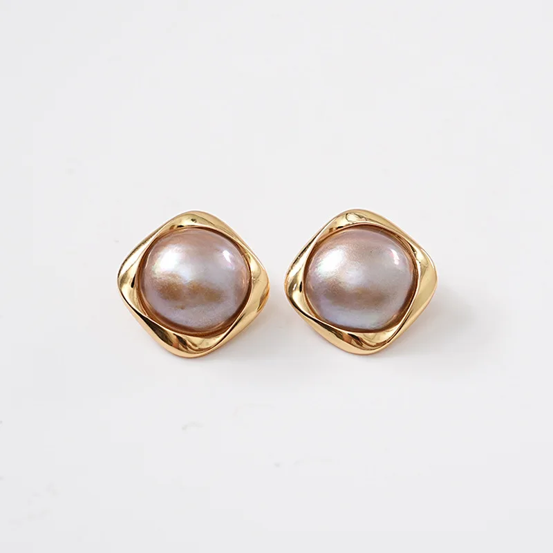 

Women 925 Silver 15-16Mm Seawater Mabe Pearl Earrings Jewelry