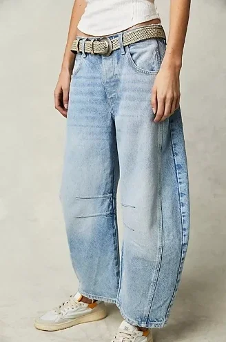 Lässige Damenjeans mit Farbverlauf, weites Bein, Jeans mit Taschen, Hip Hop, Retro, mittlere Taille, Knöchelrohrform, lockere Denim-Hose