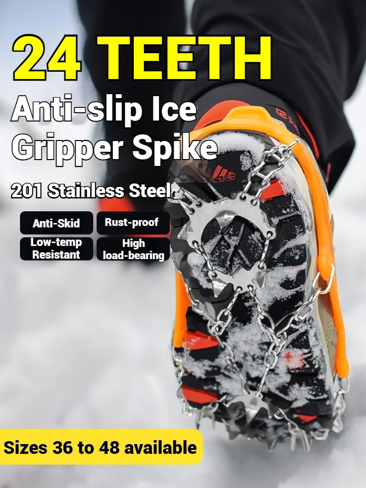 1 Pair Crampons 24 Teeth Anti-Skid 201 Stainless Steel Climbing Snow Walking Shoes Spike Grip Winter Outdoor Hiking Equipment
