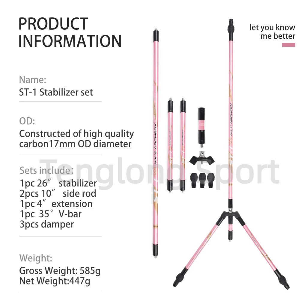 Imagem -03 - Nika Archery Recurve Bow Estabilizador Bar Estabilizador de Fibra de Carbono Preto Branco Rosa 26 Conjunto