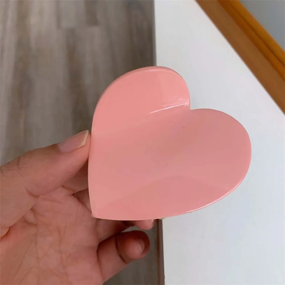 

Hair Clip Elegant Heart Shark Clip Korean Style Solid Color Acetic Acid Hair Claw Acrylic Contrast Color Plaid Hair Claw Party