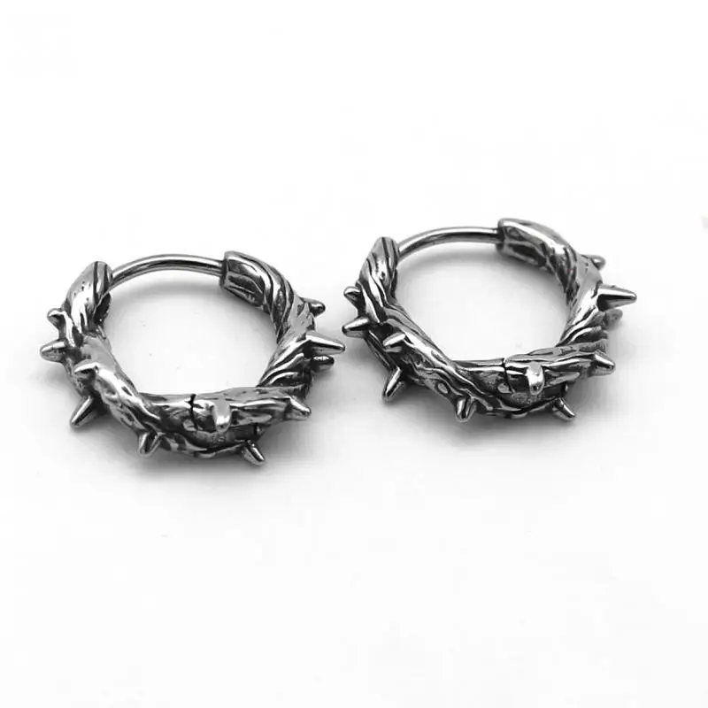 Retro Punk Black Thorn Hoop Earrings Hypoallergenic Earrings for Men Punk Jewelry Fashion Street Casual