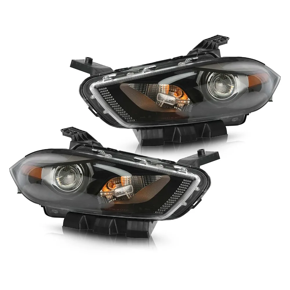 Halogen Headlight For 2013-2016 Dodge Dart w/Black Trim w/Bulb Left+Right Side