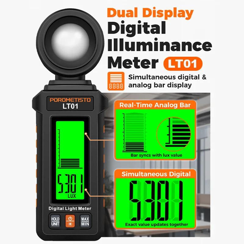 LT01 Light Meter 200000 Lux FC Digital Illuminance Meter MAX/MIN Value Lightmeter Luximetro Lux Meter Luminance Measuring Device