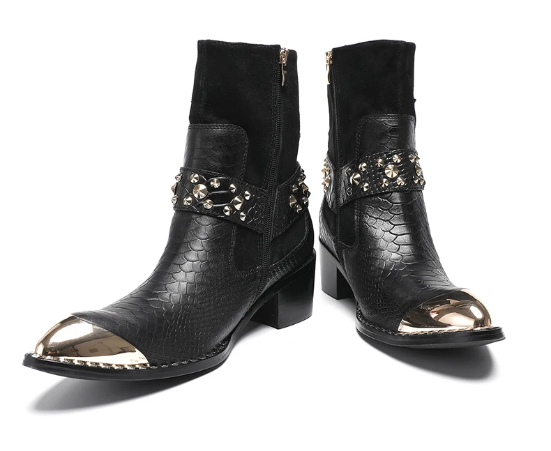 Designer Stil Männer Stiefeletten Gemischte Farbe Echtes Kuh Leder High Heels Mann Chelsea Schuhe Niet hochhackigen Modell Luxus stiefel – Detail 10