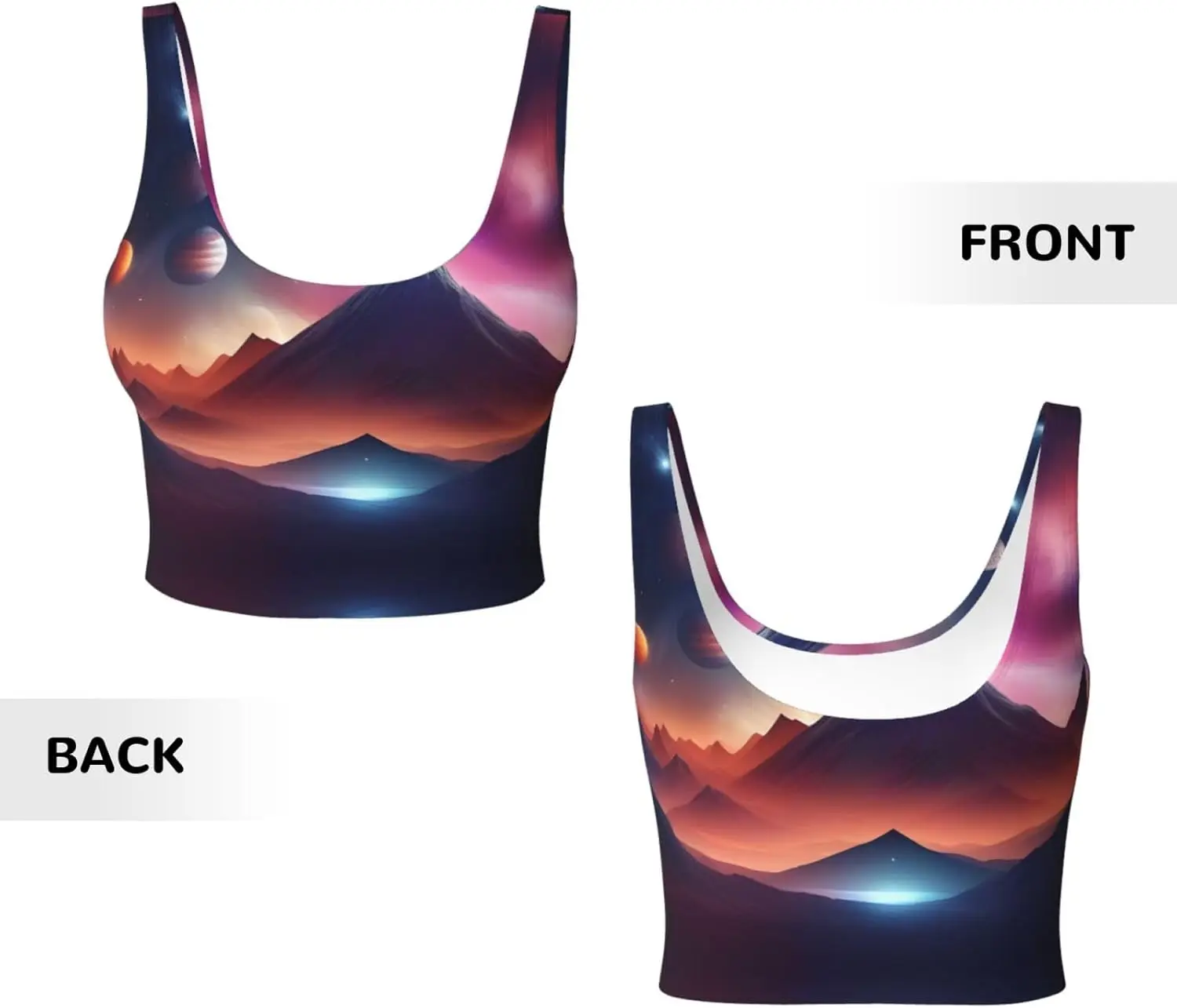 갤럭시 스페이스 아트 요가 운동 피트니스용 여성용 스포츠 조끼 인쇄 - 운동선수용 캐주얼 민소매, 블랙, 미디엄